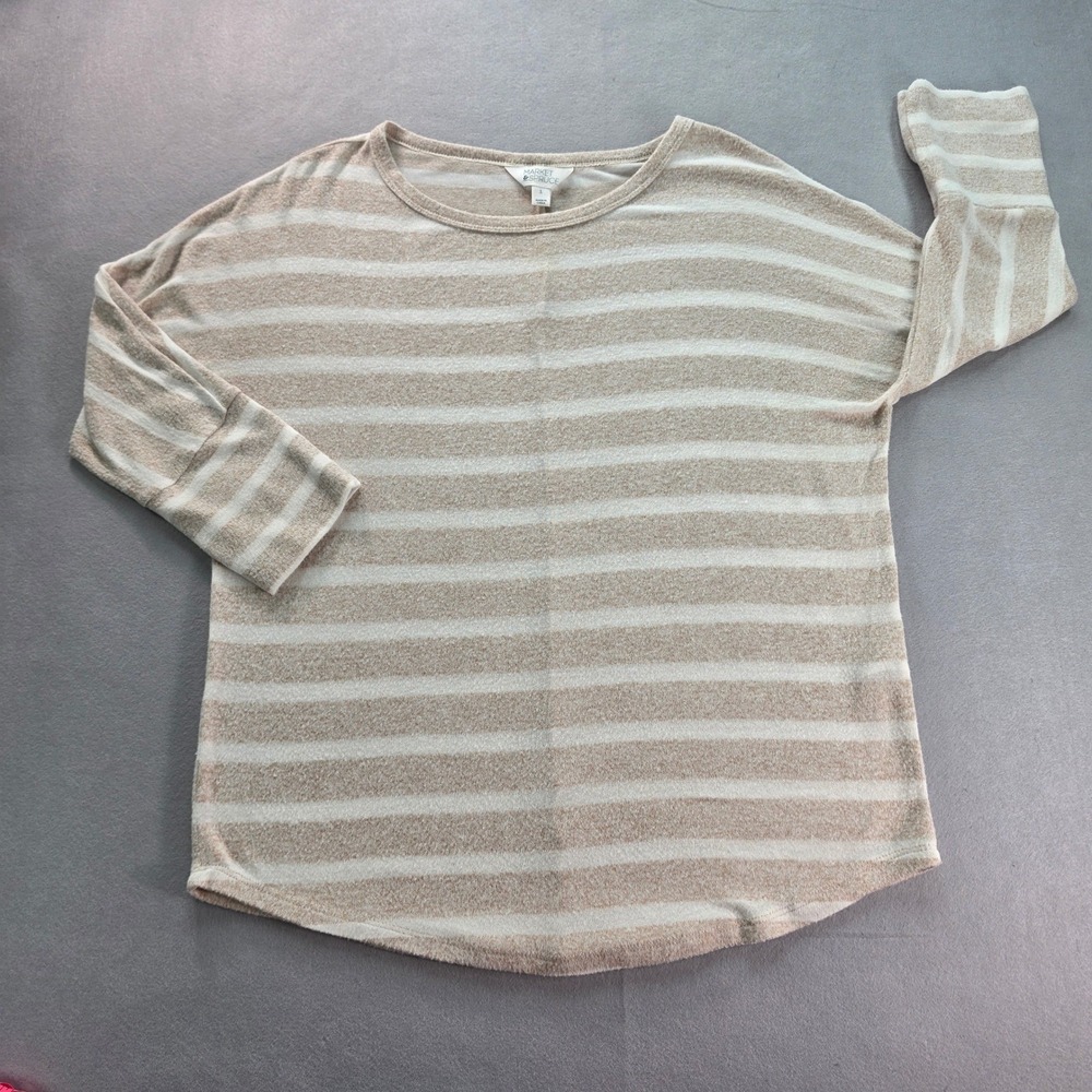 Market & Spruce Stitch Fix Striped Dolman Knit Top Tan White L EUC
